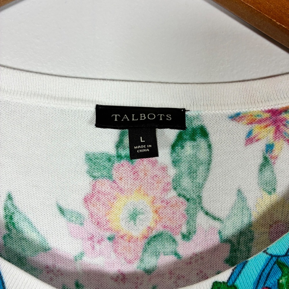 Talbots Cardigan L Floral Cotton Knit Sweater Garden Preppy Classic Cottage - Picture 2 of 9